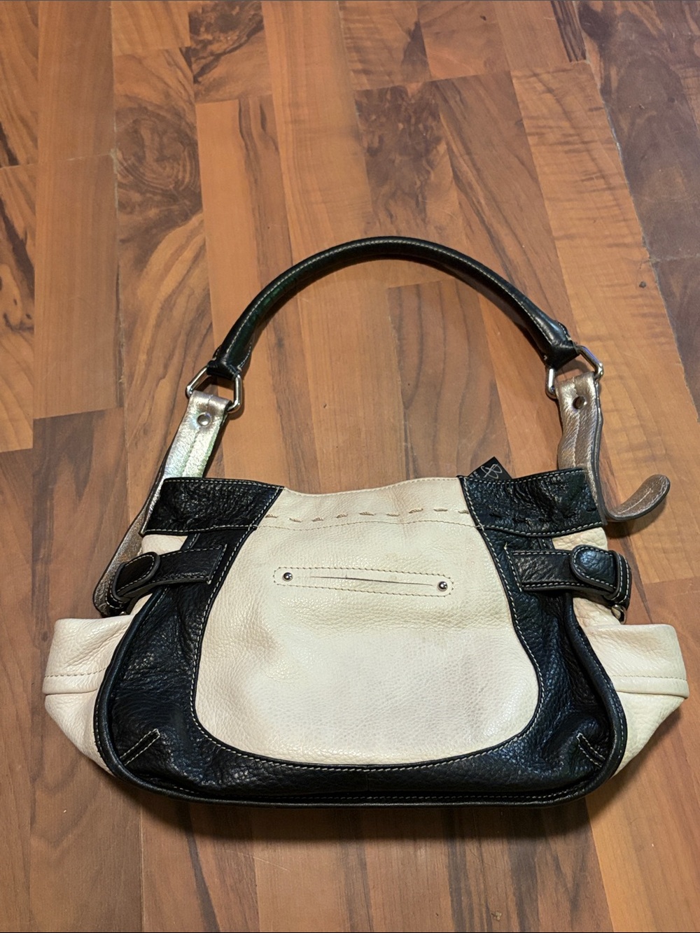 b. makowsky Black and Cream Leather Contrast Shoulder Bag